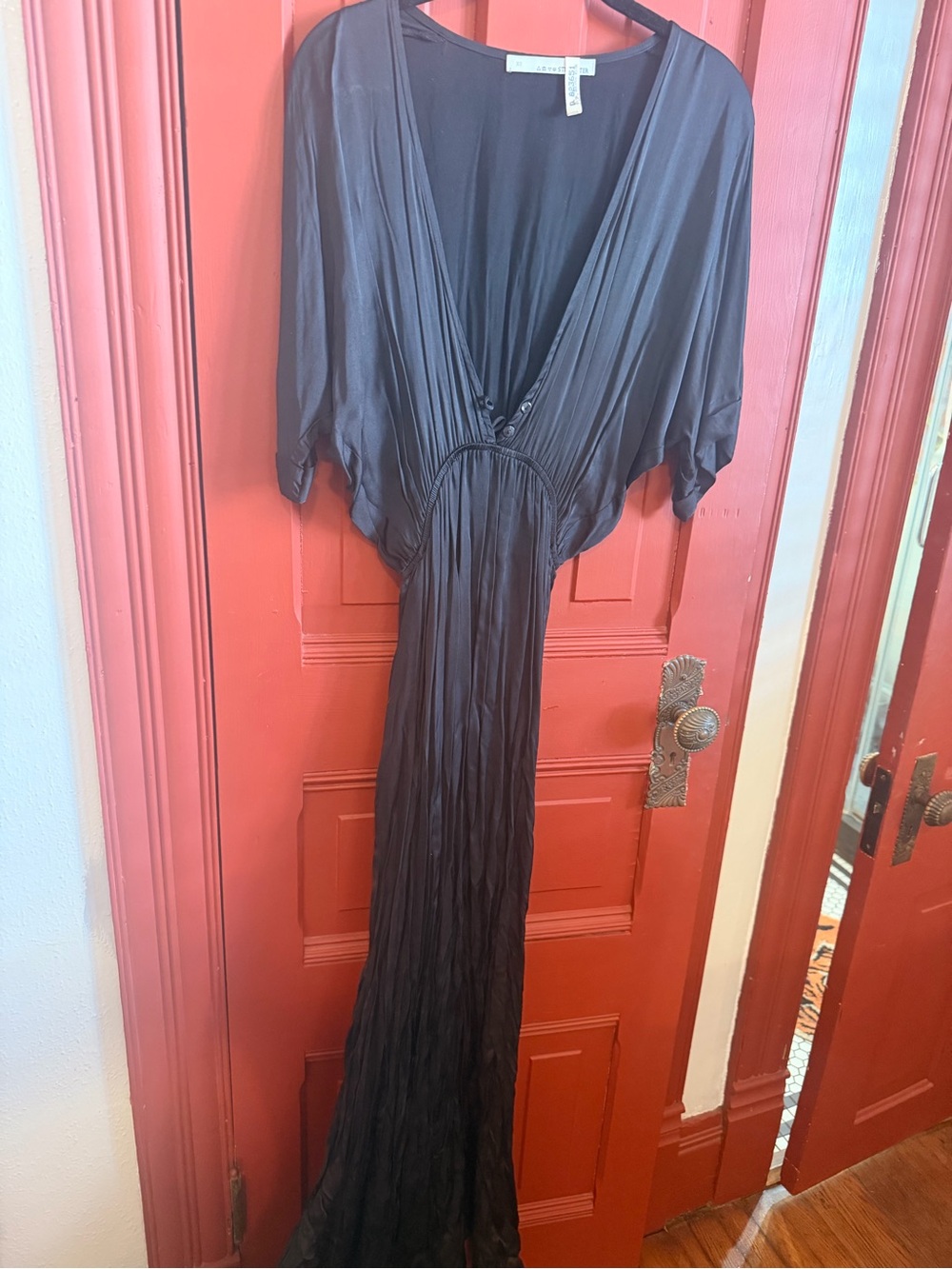 Stillwater Black V-Neck Maxi Dress with Dolman Sleeves